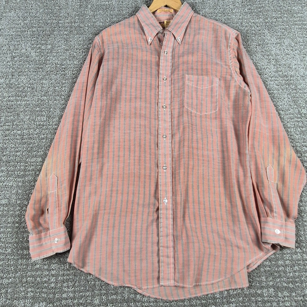 Vintage 70s Sears Kings Road Shirt Mens L Soft Fade Pastel Paper Thin Distressed